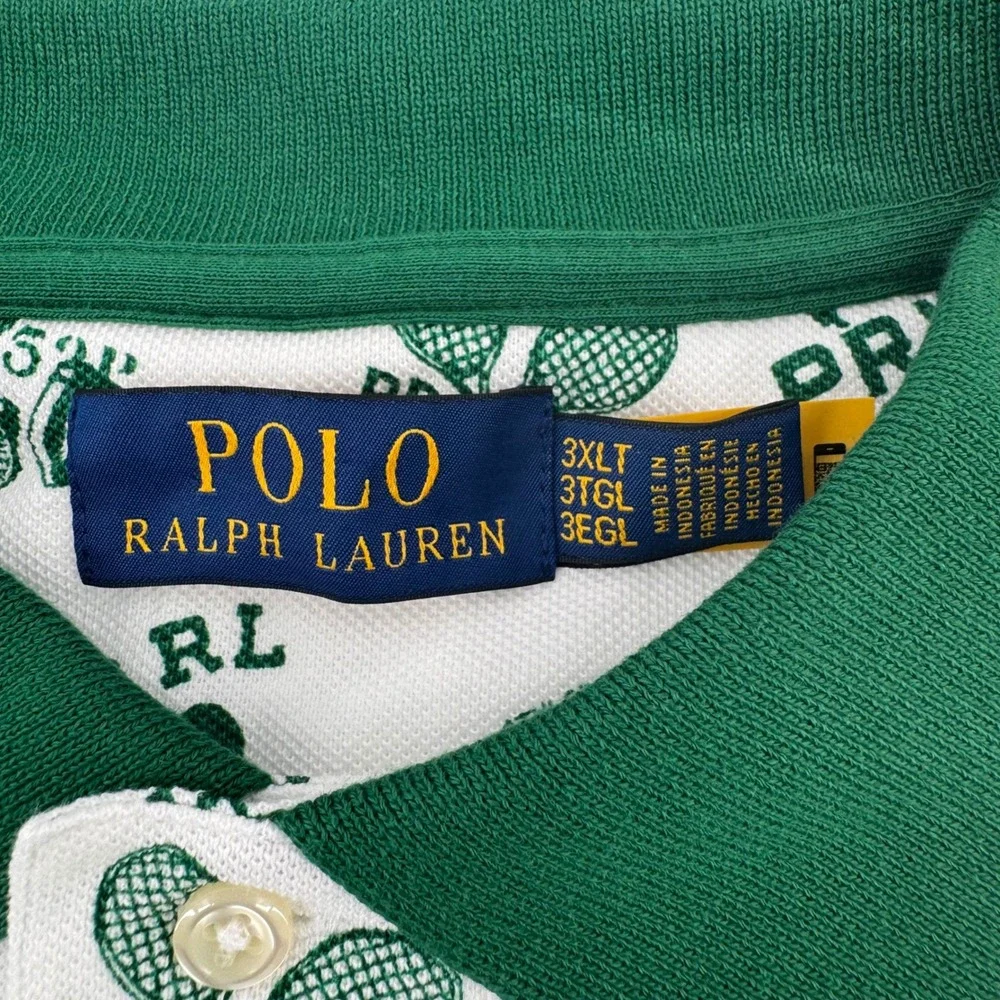 Polo Ralph Lauren Polo Shirt Mens 3XLT White Green Tennis Graphic Print New